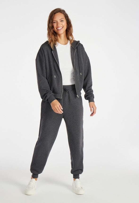 Full Zip Fleece Hoodie Dark Heather Grey