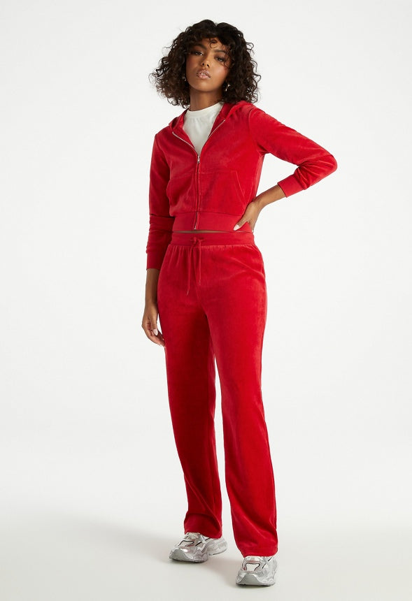 Velour Cropped Hoodie Salsa Red