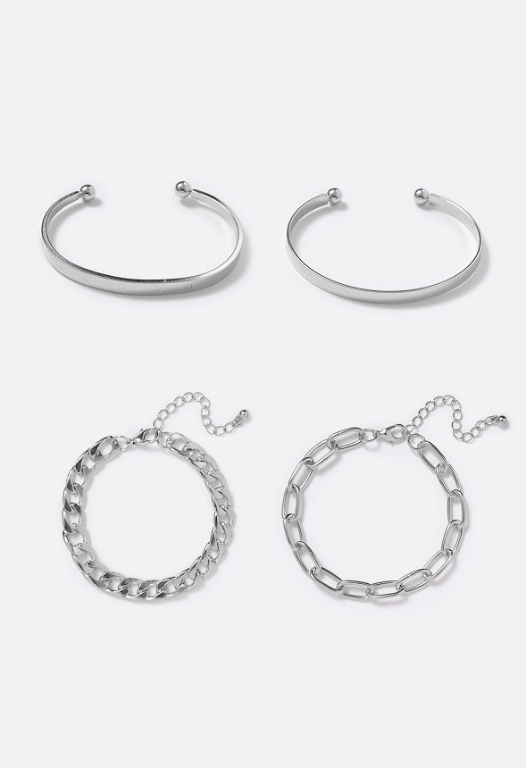 Lyra Mix Chain and Bangle Set Silver
