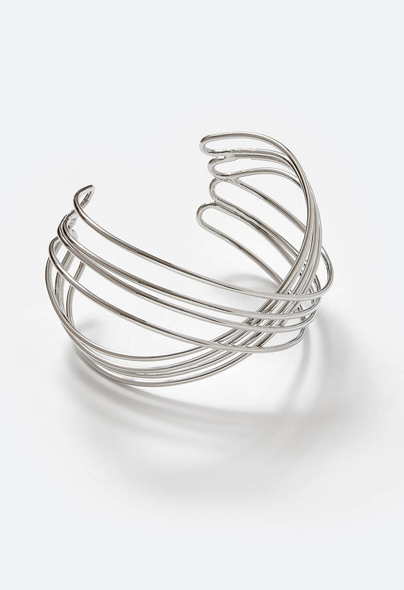 Gio Adjustable Multi Wired Criss Cross Cuff Bracelet Silver