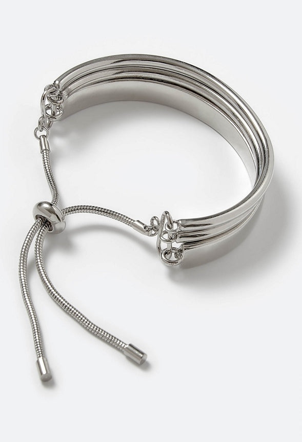 Mila Smooth Half Metal Bangle Adjustable Bracelet Silver