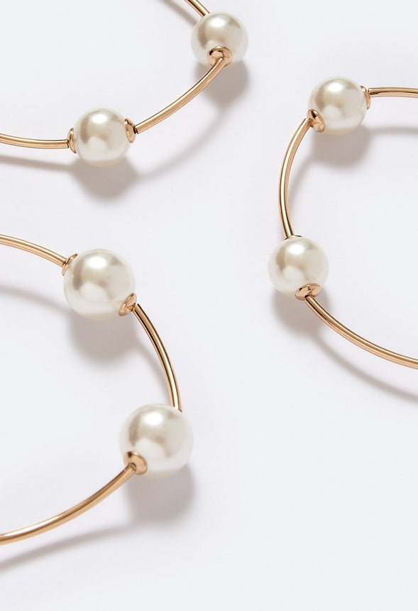 3-Pack Elena Spaced Pearl Stretch Bracelets Cream/ Gold