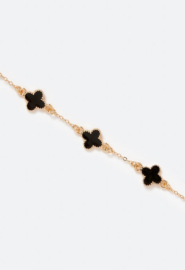 Dora Enamel Clover Allway Bracelet Black/ Gold