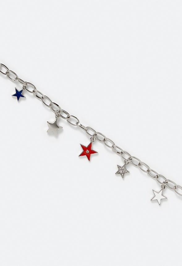 Karla 4th Of July Stars And Chain Bracelet Red/ Blue/ Silver