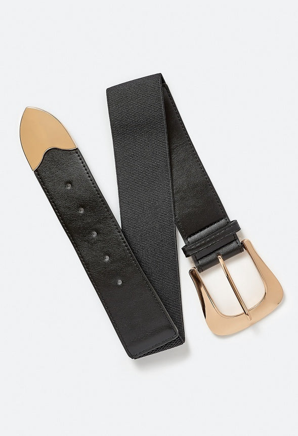 Ida Elastic Waist Belt With Statement Western Buckle Detail Black