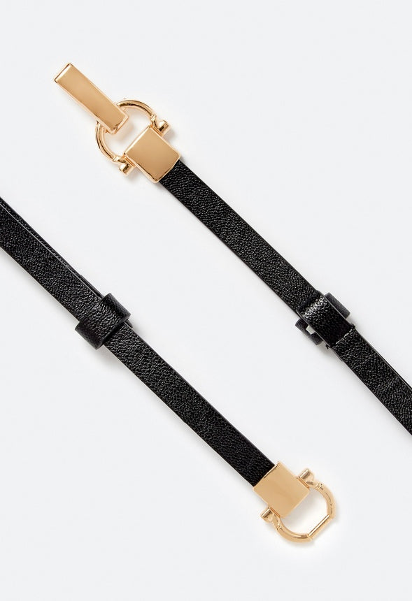 Kenia Slim Belt With Horse Bit Buckle Detail Black