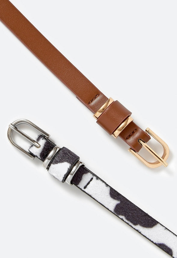 2-Pack Niki Cow Print And Brown Belts White/ Brown