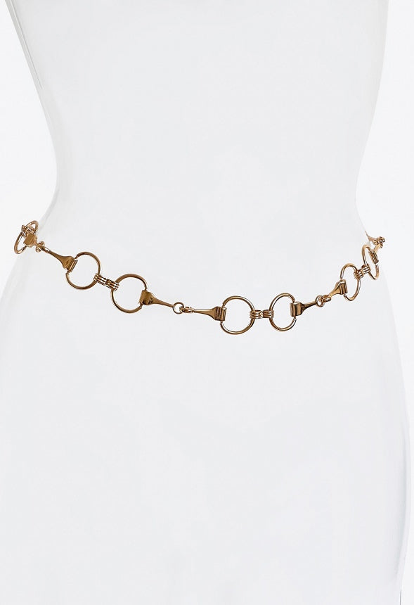 Drew Western Buckle Linked Motifs Belt Gold