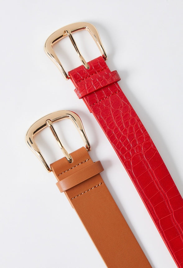 2-Pack Modern Belt Red/ Coffee Croc