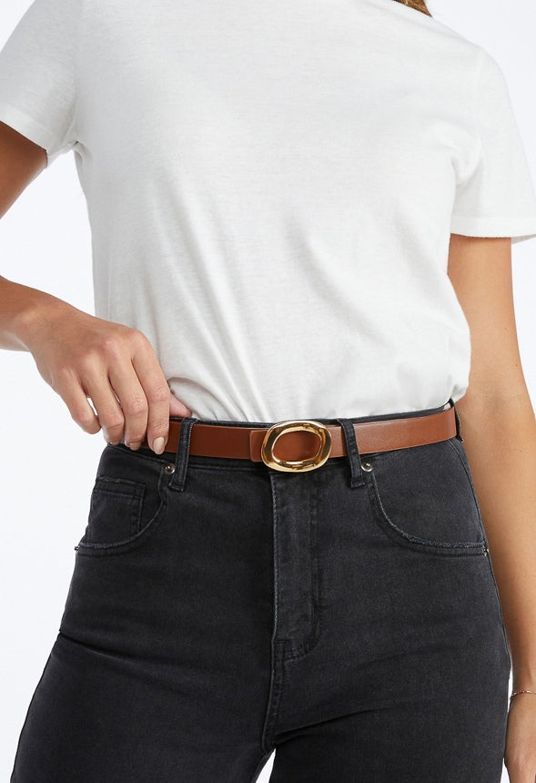 2-Pack Cara Organic Shape Buckle Belts Tan/ Black