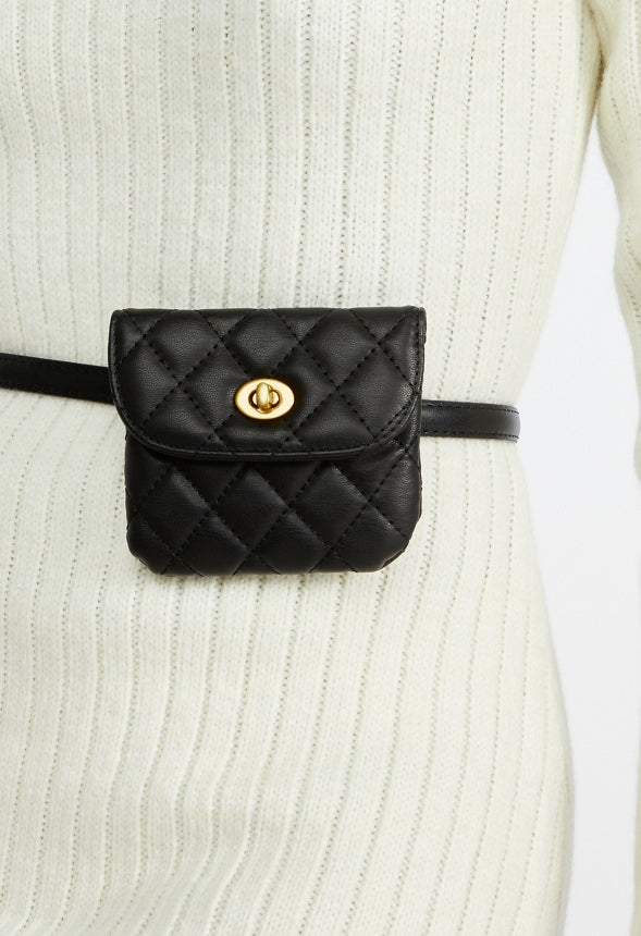 Indy Quilted Faux Leather Belt Purse Gold/ Black