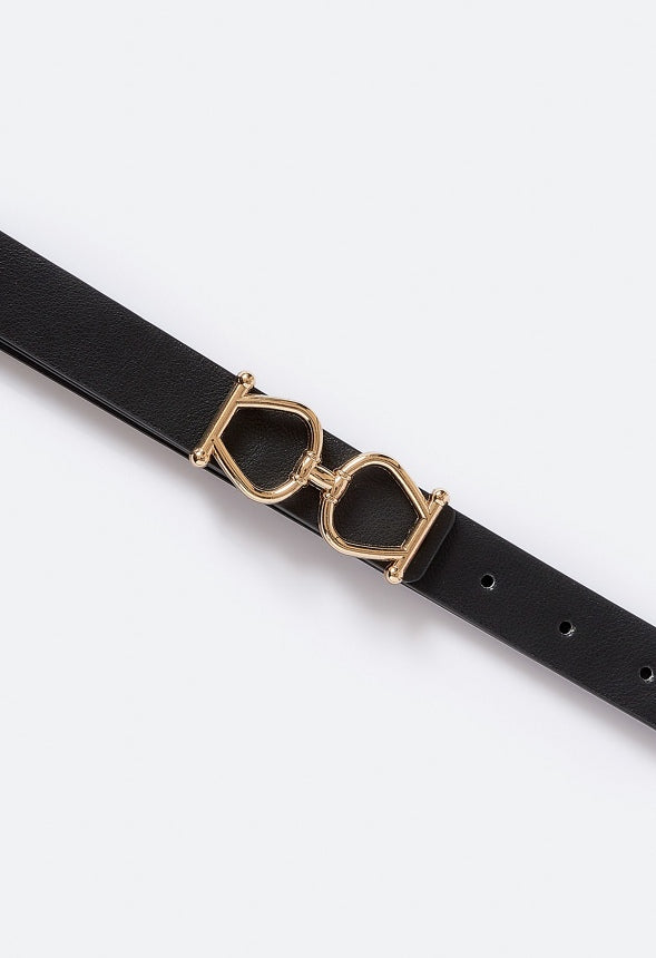Cali Elastic Waist Equestrian Motif Buckle Belt Gold/ Black