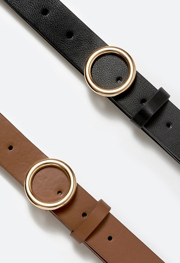 2-Pack Anais Belt With Metal Ring Buckle Tan/ Black