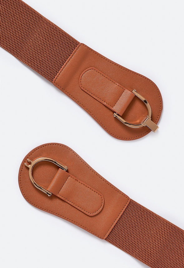 Bray Horse Bit Detail Elastic Waist Belt Tan/ Gold