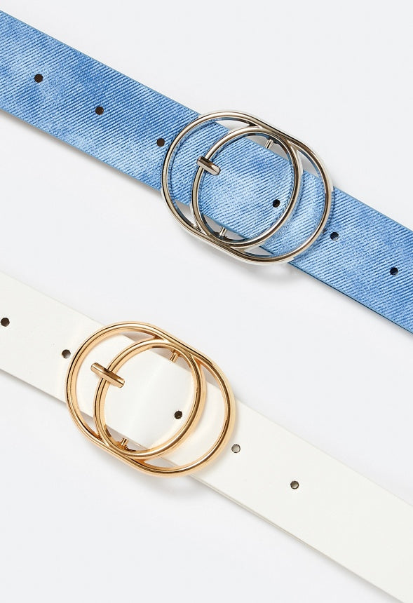 Esther Double Fine Ring Buckle Jeans Belt Blue/ Silver/ White/ Gold