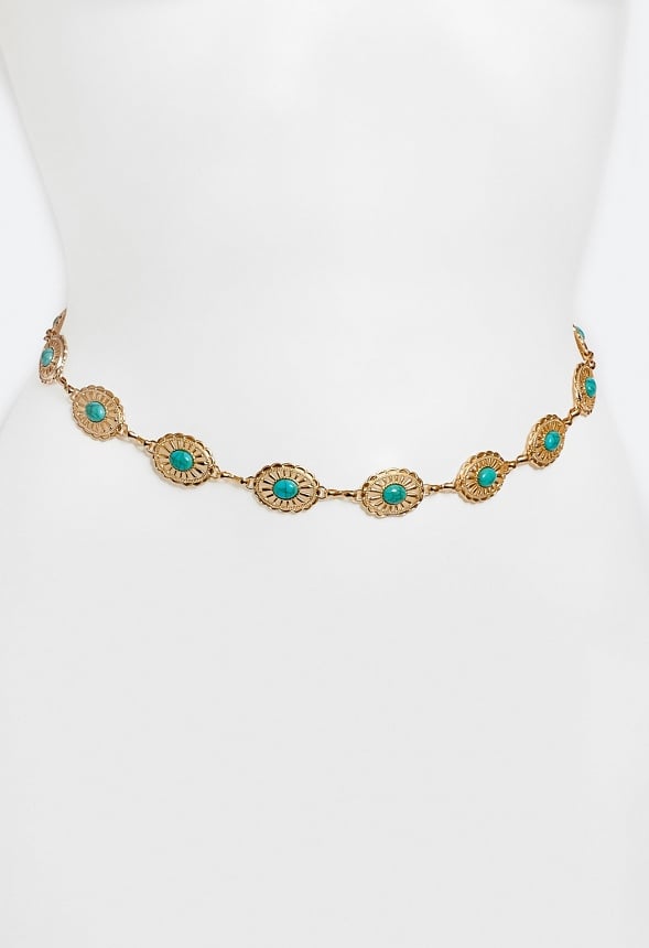 Cleo Faux Turquoise Inlay Chain Belt Turquoise/ Gold