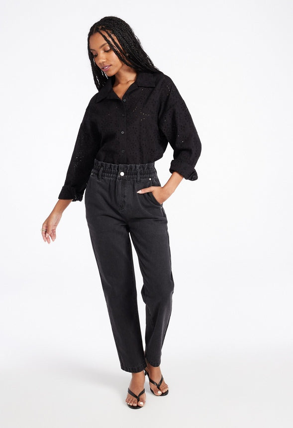 Davi High-Waisted Paperbag Jeans Mascara