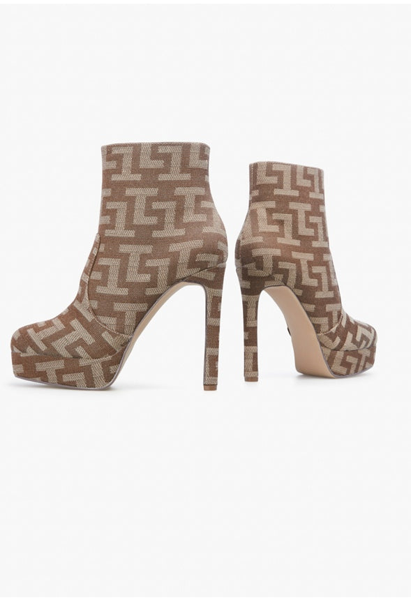 NATASHIA PLATFORM BOOTIE Brown Logo Print