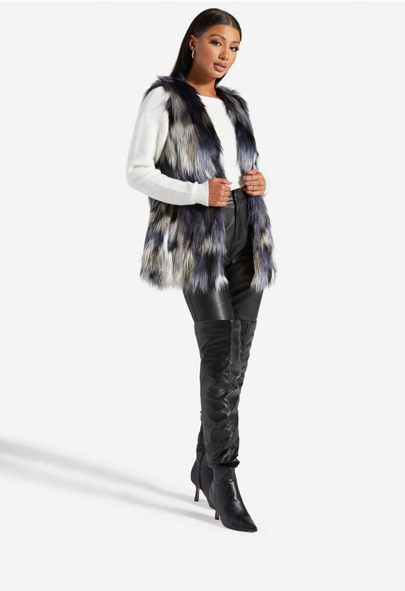 FAUX FUR VEST Navy Multi