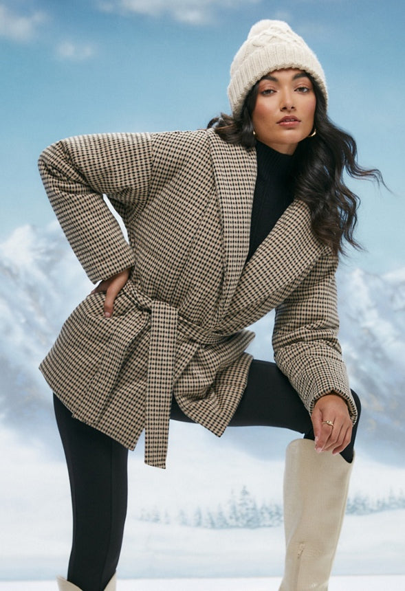 Belted Wrap Puffer Multi Herringbone