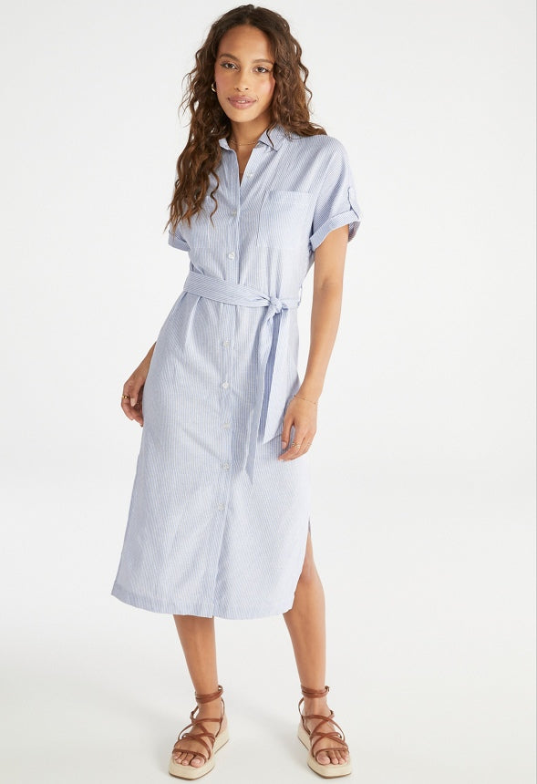 Linen Midi Shirtdress Blue Stripe