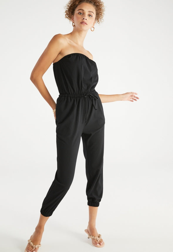 On the Go Strapless Jumpsuit Caviar