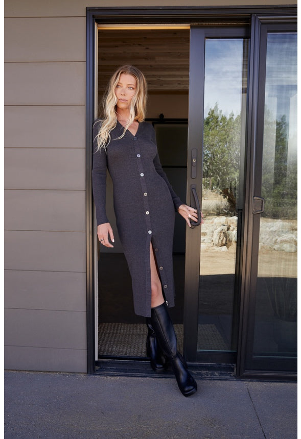 Cardigan Sweater Midi Dress Dark Charcoal