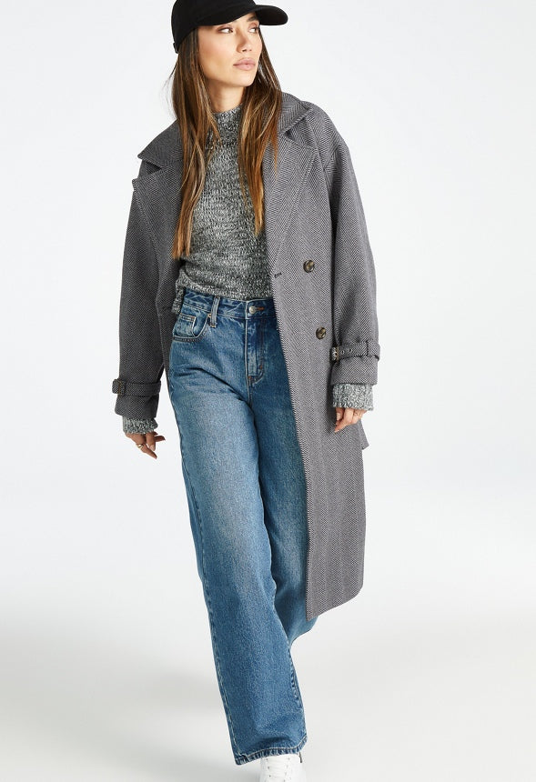 Boss Herringbone Wool Coat Black/White