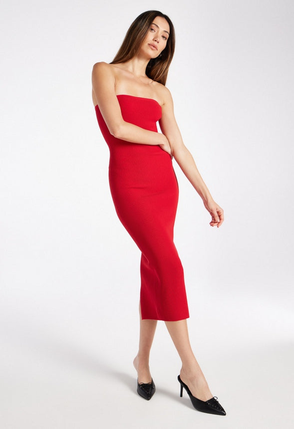 Compact Rib Midi Dress Salsa Red