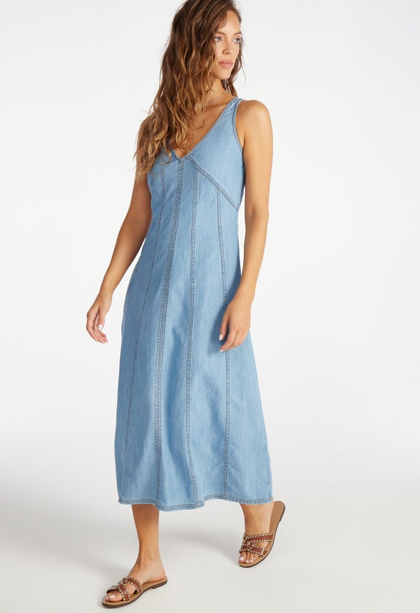 Denim V-Neck Midi Dress Riptide