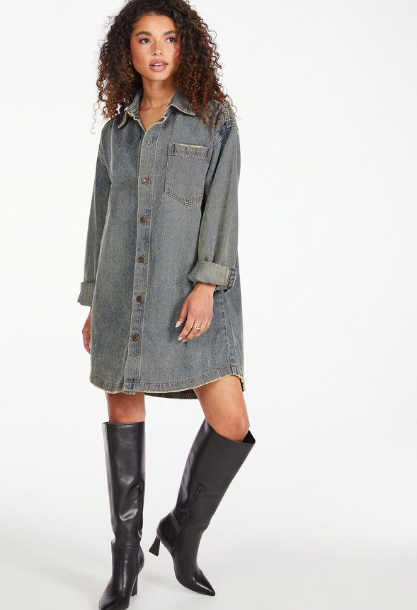 Brooks Denim Boyfriend Mini Shirtdress Rain