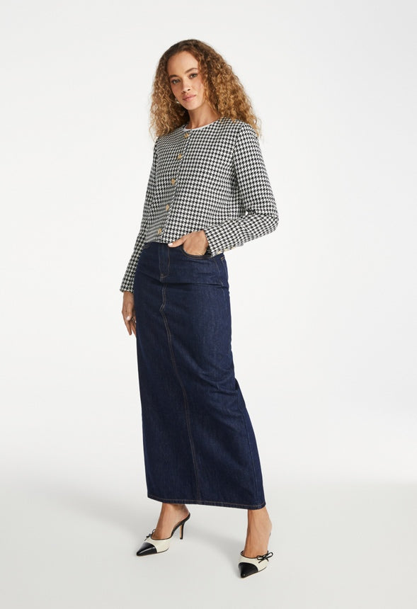 Tweed Short Jacket Black/ White Houndstooth