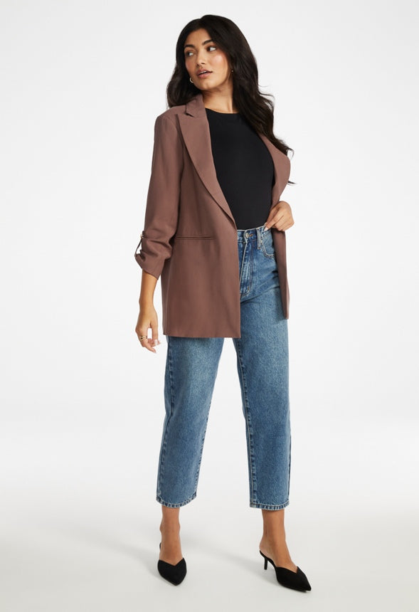 Tailored Rolled Sleeve Blazer Dark Mauve
