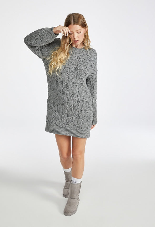 Cable Long Sleeve Mini Dress Medium Grey
