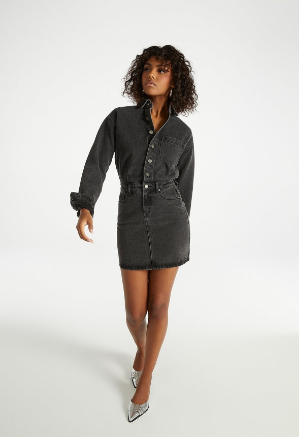 Denim Long Sleeve Mini Dress Mascara