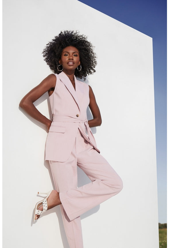 Longline Belted Vest Pale Mauve