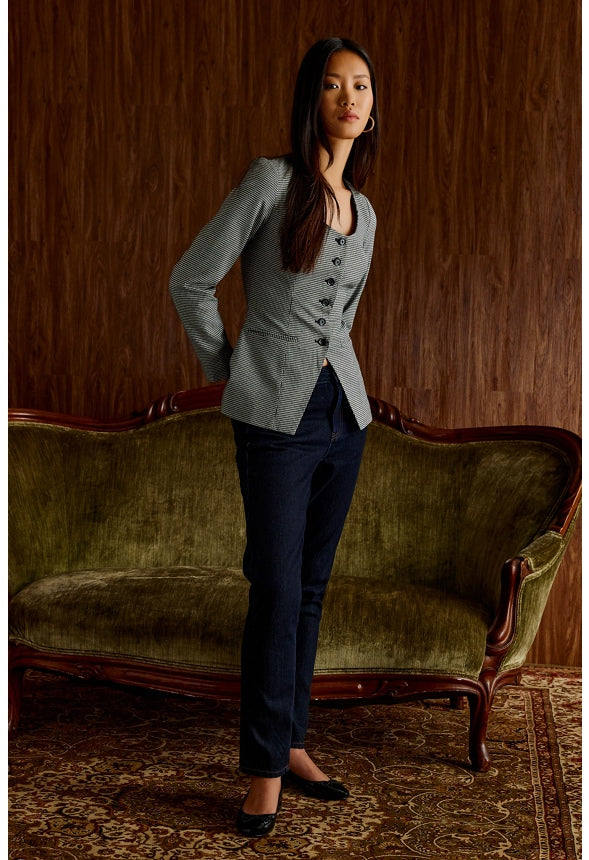 Scoop Neck Hourglass Blazer Black/ White Houndstooth