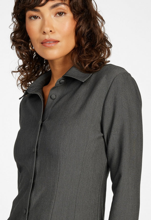 Corset Midi Suiting Shirt Dress Dark Charcoal Heather