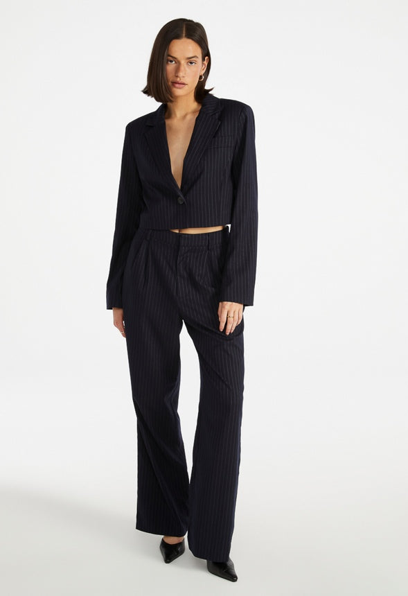 Cropped Pinstripe Blazer Navy/ White Pinstripe