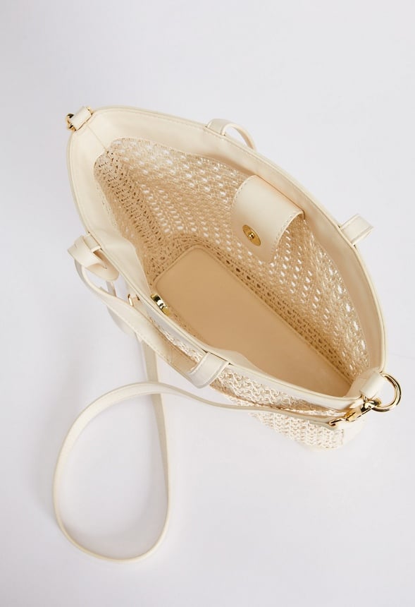 WOVEN CROSSBODY TOTE Birch White