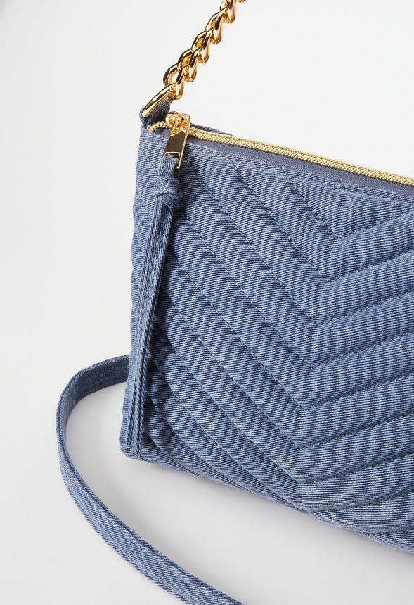 Quilted Zippered Crossbody Chambray