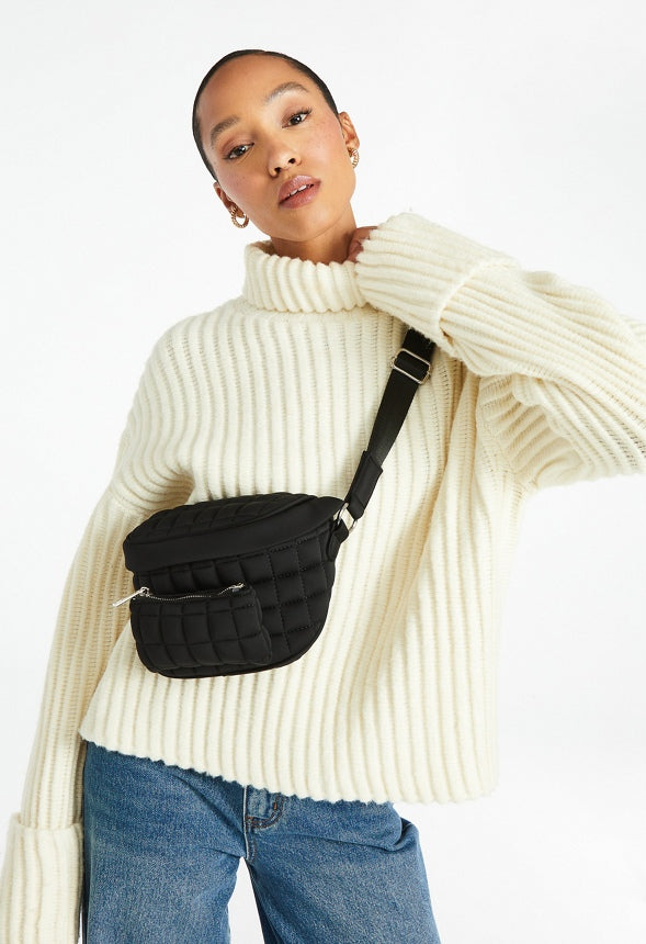 Quilted Multi Compartment Belt Bag Black