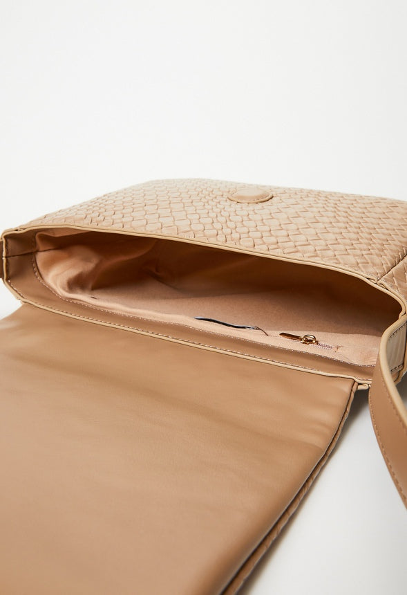 Woven Faux Leather Crossbody Taupe