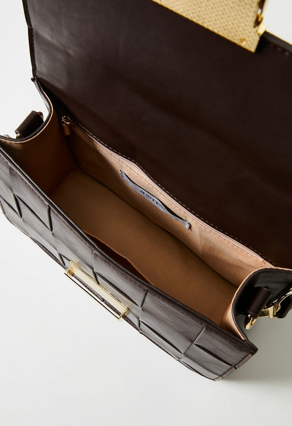 Woven Flap Crossbody Coffee