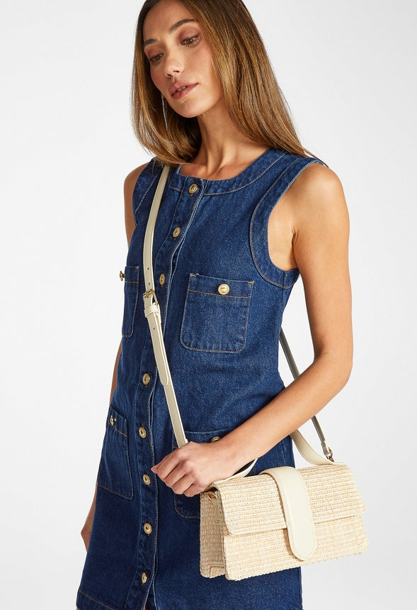 Flap Crossbody Bag Natural/ Birch White