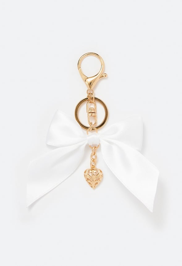 Pria Glass Pearl And Fabric Bow Bag Charm White/ Gold