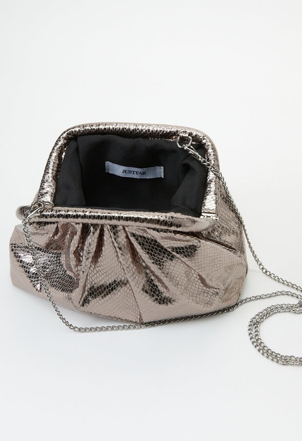Ruched Mini Pouch Gunmetal Snake