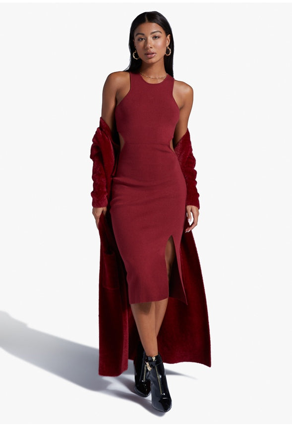CUTOUT SWEATER MIDI DRESS Rhubarb