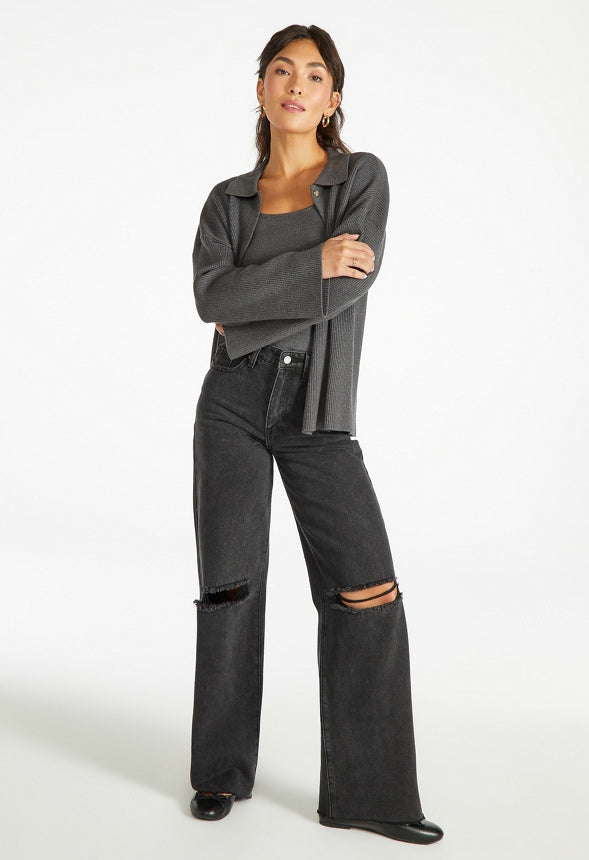 Soft Button Down Sweater Cardigan Heather Charcoal
