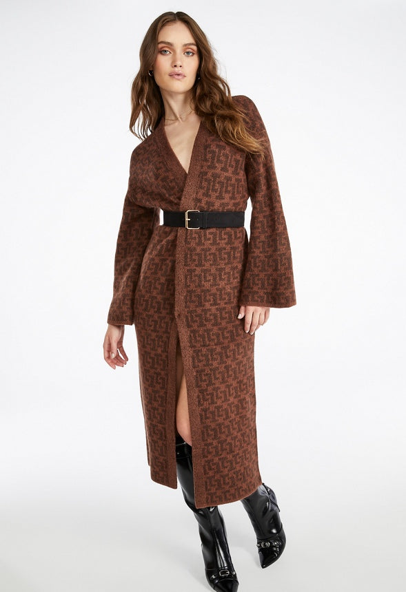 Sweater Coat Chocolate Multi Logo